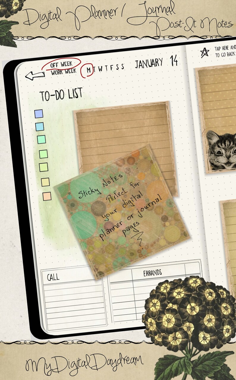 Digital Planner and Journal Stickie Notes Louis Wain Cats image 4