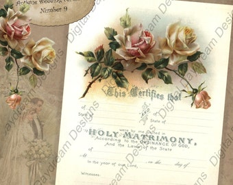 Afdrukbare huwelijksakte huwelijksakte digitale download nr. 9 Vintage Victoriaanse bruiloft Instant Download DIY huwelijkscadeau