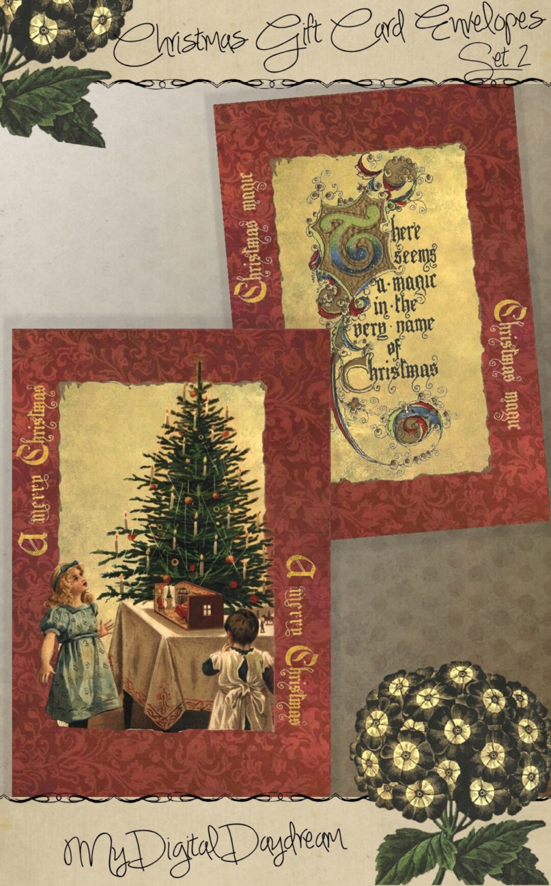Printable Christmas Gift Card Envelope Set Holiday Envelopes Instant ...