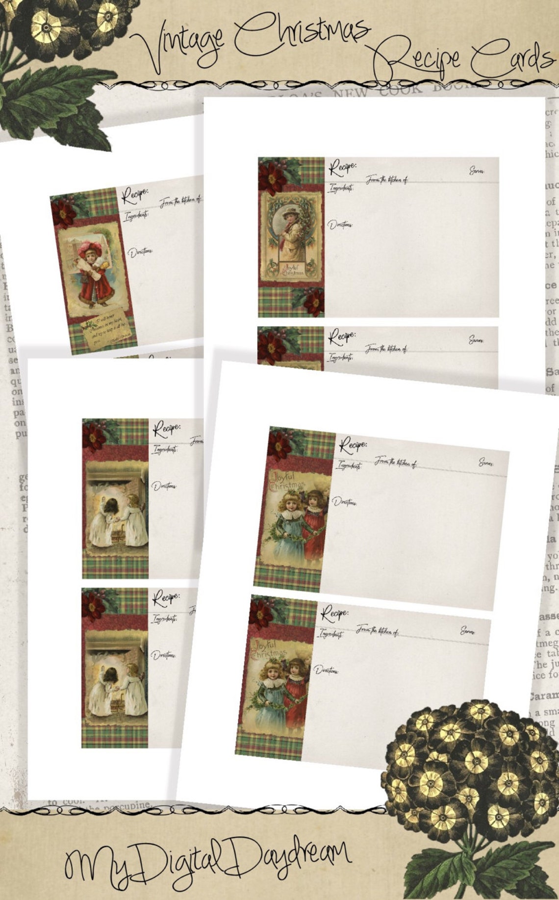 4x6 Holiday Printable Vintage Christmas Recipe Card Set Gifts - Etsy