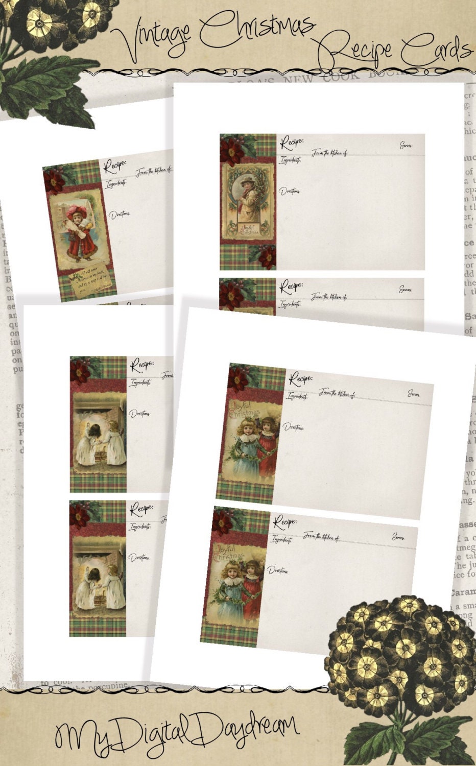 4x6 Holiday Printable Vintage Christmas Recipe Card Set Gifts - Etsy
