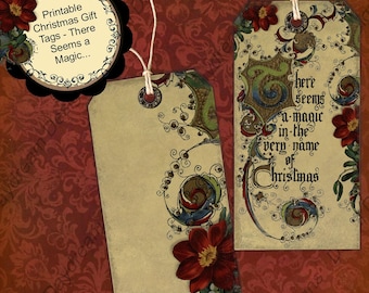 Instant Download Digital Printable Christmas Gift Tag Set - There's Magic jpg pdf or png