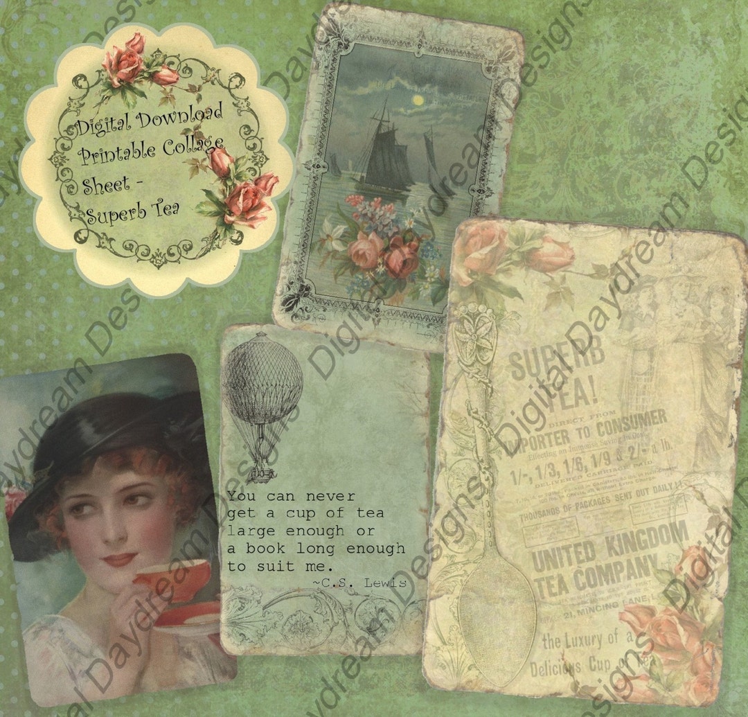 Printable Digital Collage Sheet Digital Download Superb Tea ATC Size ...