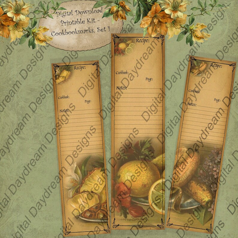 Printable Bookmark Set Digital Download DIY Kit Cook's Gift Bookmarks ...