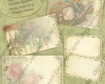 3 x 5 Navidad victoriana receta imprimible tarjeta regalo Set Tag Set descarga instantánea Digital Collage imprimible hoja Scrapbooking imágenes Vintage