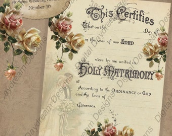 Bruiloft Keepsake Afdrukbare Huwelijksakte Huwelijksakte Instant Download No 10 Vintage Wedding Digital DIY Wedding Shower Gift