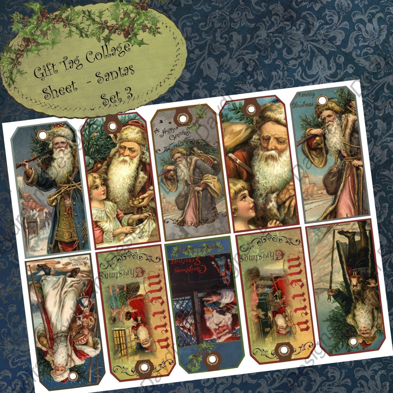 Instant Download Digital Collage Sheet DIY Printable Gift Tag Set ...