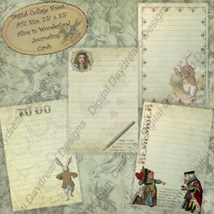 Instant Download Alice in Wonderland ATC Size Printable Journaling Card or Gift Tag Collage Sheet Set - pdf, jpg or png