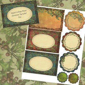 Digital Download Printable Collage Sheet and Digital Scrapbooking Christmas Tag and Label Trio Misc Size