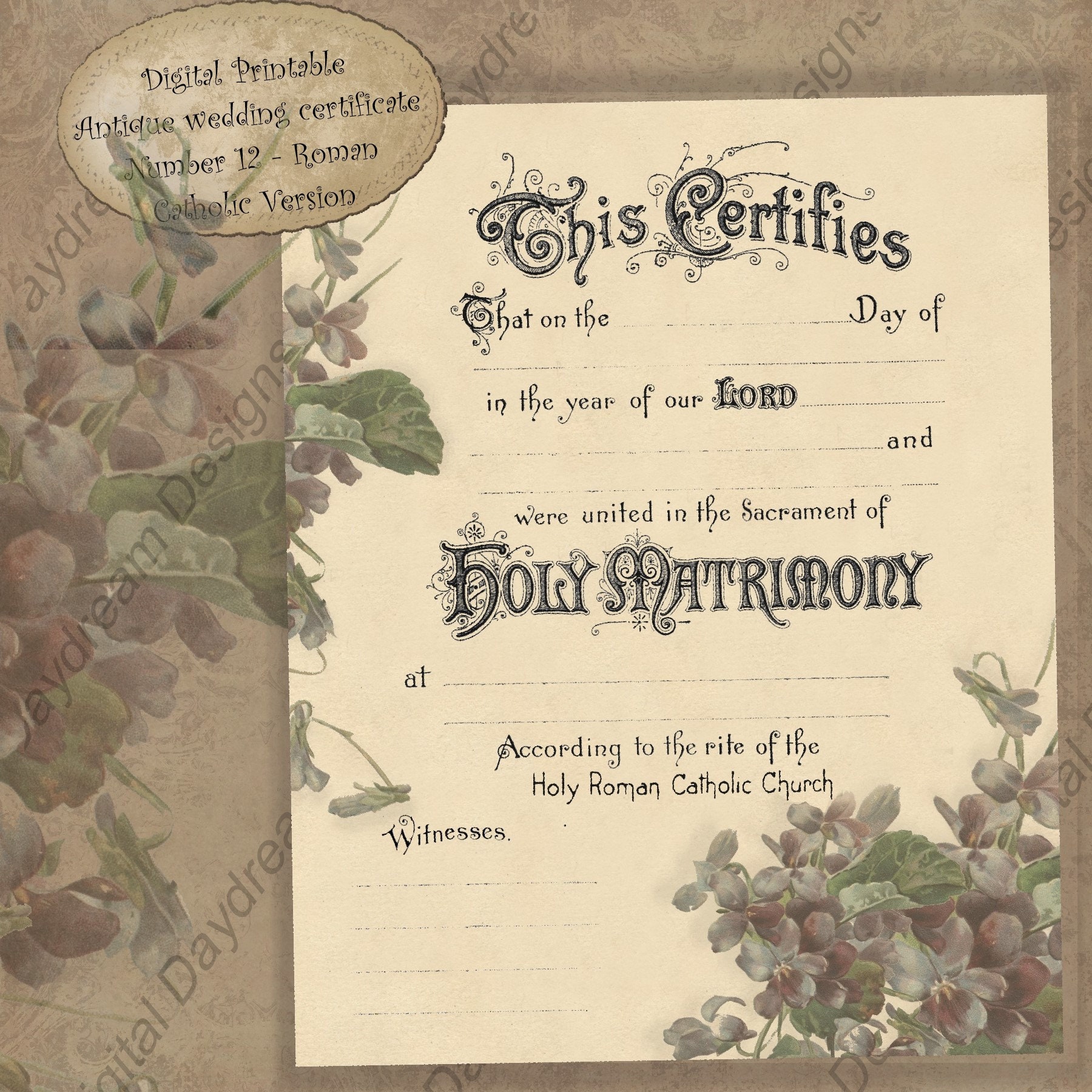 Wedding Printables Certificate Marriage Certificate Instant Download No ...