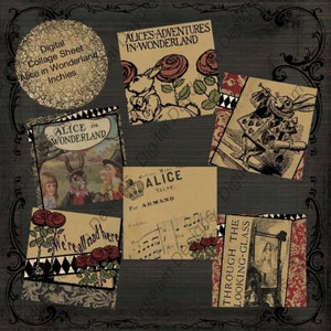 Digitale download afdrukbaar collageblad Inchies, formaat 1 x 1 - Alice in Wonderland