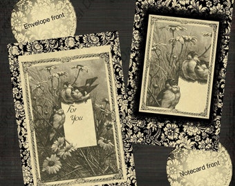 Instant Download Digital Printable Project Kit - Note Card and Presentation Envelope Set, Victorian Vignettes