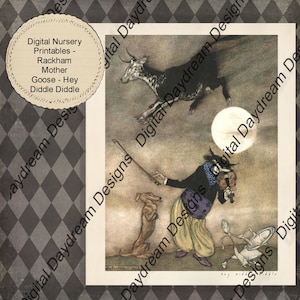 Instant Download Printable 8 x 10 Nursery Wall Decor - Arthur Rackham Nursery Rhymes Hey Diddle Diddle