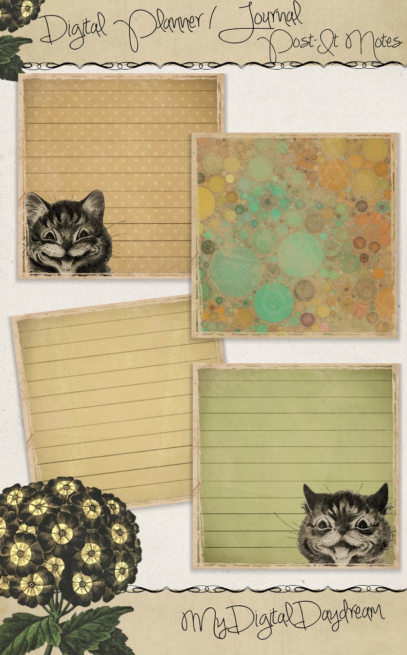 Digital Planner and Journal Stickie Notes Louis Wain Cats image 3