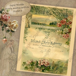 Wedding Keepsake Printable Wedding Certificate Marriage Certificate Instant Download No 6 Vintage Victorian Digital DIY Wedding Shower Gift image 1