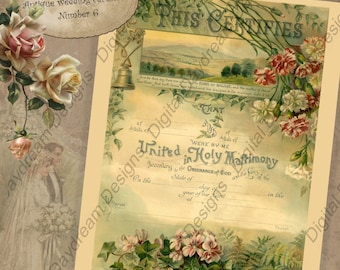 Bruiloft aandenken afdrukbare huwelijksakte huwelijksakte Instant Download nr. 6 Vintage Victoriaanse digitale DIY bruiloft douchegift