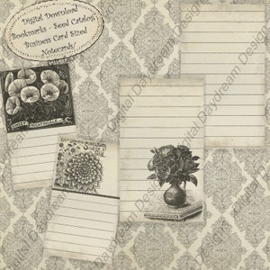 Instant Download Printable Little No Cut Note Cards or Gift Tags - Garden Catalog botanicals digital in pdf or jpg