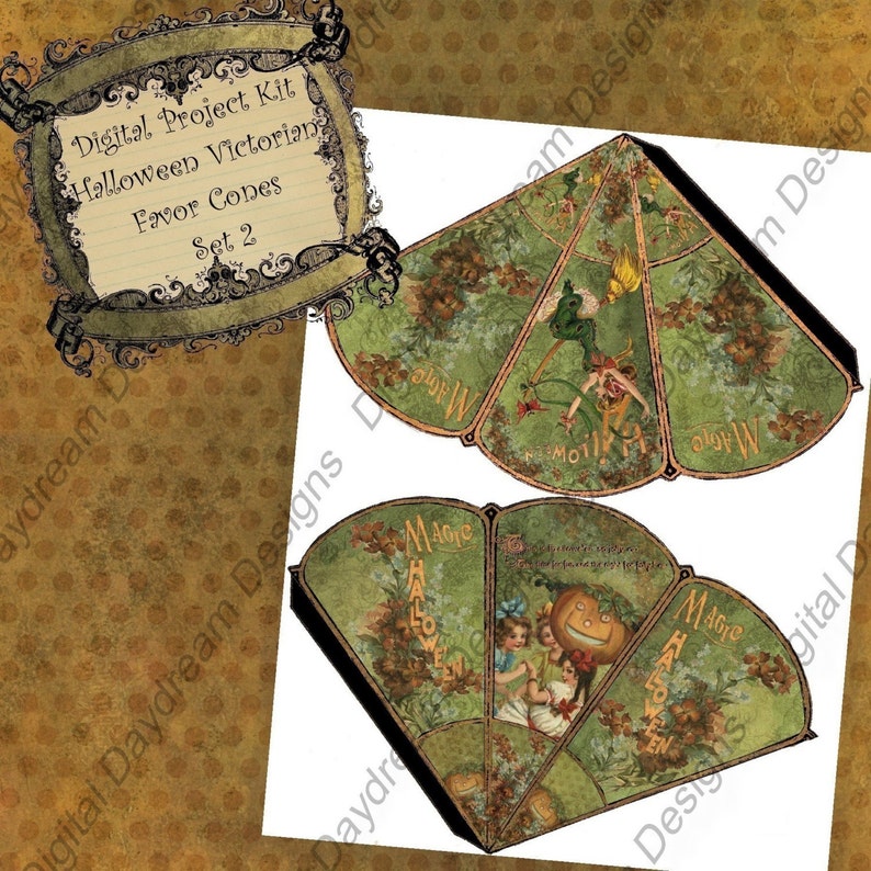 DIY Printable Halloween Victorian Favor Cone Kit Set 2 Digital Download image 2