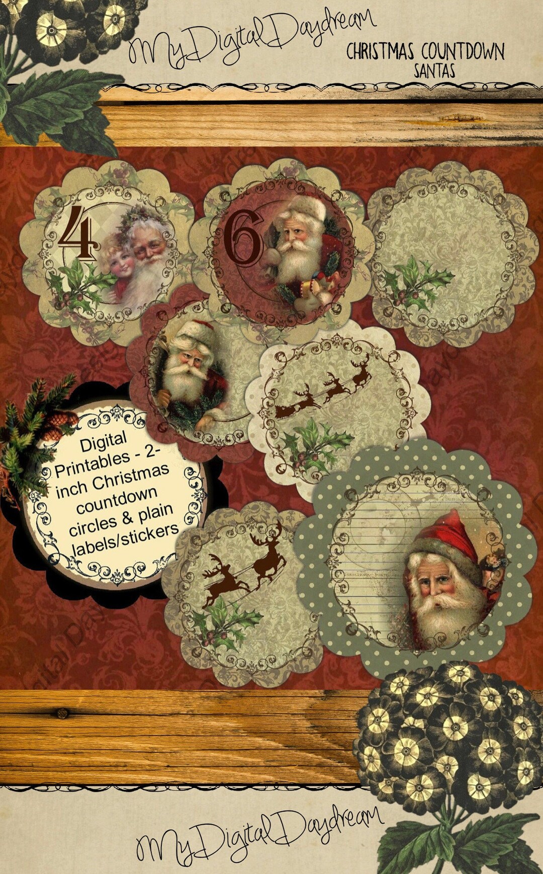 Instant Download Christmas Countdown Printable Stickers Labels Cupcake ...