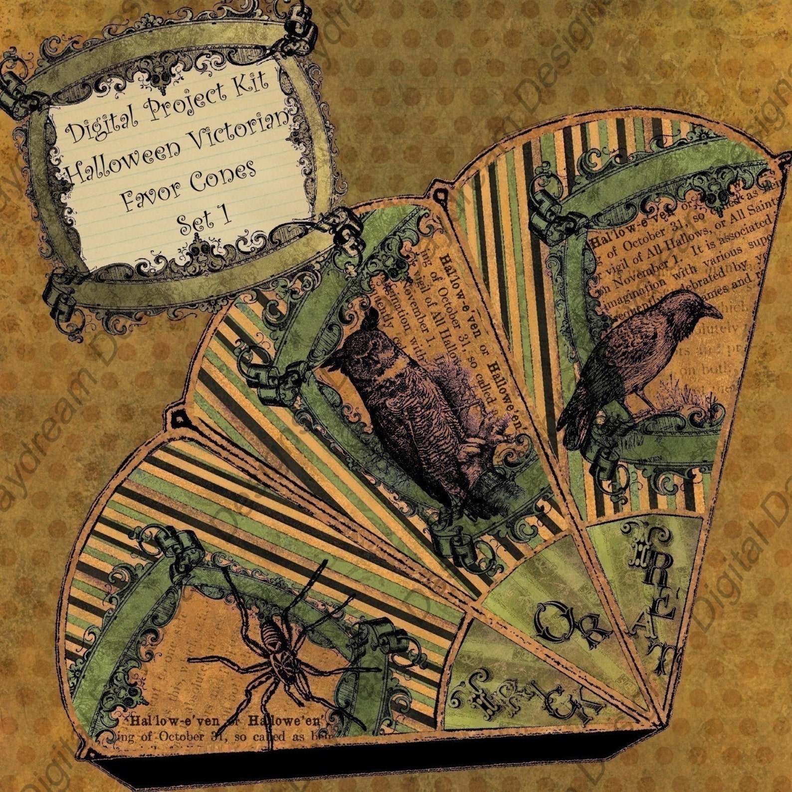 Instant Download Digital Printable Halloween Victorian Favor Cone Kit ...