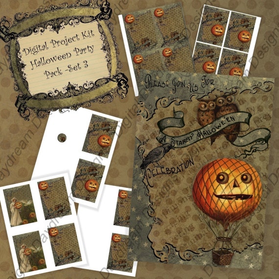 Halloween Printable Party Kit  Digital Download Invitations Banner Decor Set 3