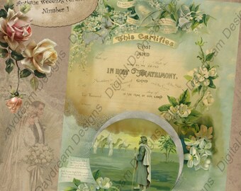 Druckbare Hochzeitsurkunde Heiratsurkunde Sofortiger Download Nr. 1 Vintage viktorianische Hochzeit Digitaler Download DIY Wedding Shower Geschenk