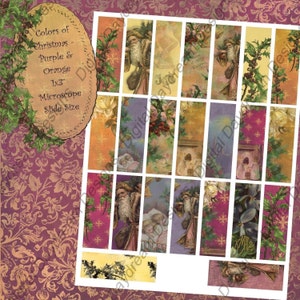 Instant Download Digital Printable Collage Sheet 1 x 3 Microscope Slide size Christmas - Colors of Christmas Purples and Oranges