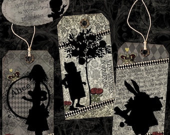 Alice in Wonderland Printable Gift Tags Digital Download - Silhouettes