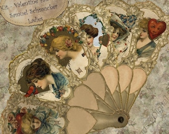 Omedelbar nedladdning Utskrivbart Valentine Fan Card Kit, Samuel Schmucker Ladies