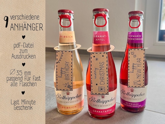 Secco Anhänger, Last Minute Geschenk, zum Geburtstag, Vielen Dank, Herzlichen Glückwunsch, Happy New Year, Für Dich, Merry Christmas