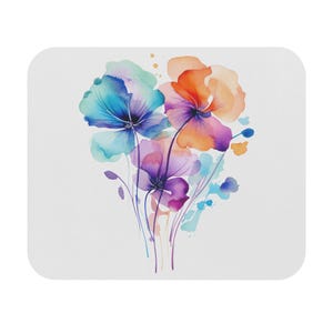 Watercolor Floral Mouse Pad: Office Desk Decor