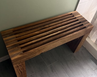 Scandinavian Solid Wood Bench, Rustic Slatted Entryway Bench, Handmade Wooden Shower Bench, Modern Farmhouse Seating, Japandi Decor