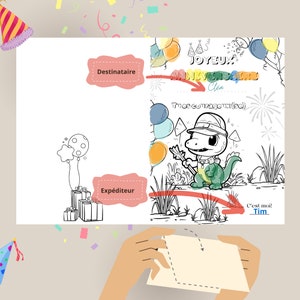 Digital Coloring Birthday Card for Kids - Instant DOWNLOAD, Personalizable Birthday Card.
