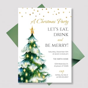 ELEGANT CHRISTMAS PARTY Invitation Template, Printable Holiday Party Invitation, Christmas Tree Printable Invitation Template
