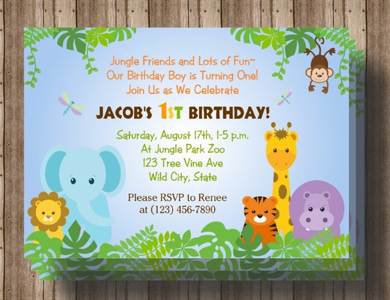 Jungle Animals 1st Birthday Invitation Baby Shower Etsy