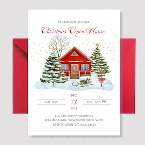 KERST OPEN HUIS uitnodiging sjabloon, afdrukbare kerstfeest uitnodiging, vakantie lunch uitnodiging sjabloon, vakantie open huis