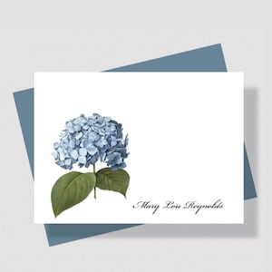 PERSONALIZED STATIONERY TEMPLATE, Editable Blue Hydrangea Personalized Notecard  Stationery for Women, Printable Blue Hydrangea Notecard