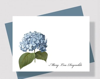 PERSONALIZED STATIONERY TEMPLATE, Editable Blue Hydrangea Personalized Notecard  Stationery for Women, Printable Blue Hydrangea Notecard