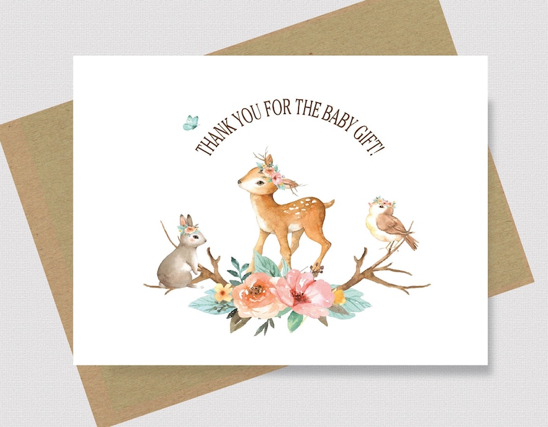 BABY SHOWER Thank You Cards Woodland Animals Set of 10 Folded Etsy
