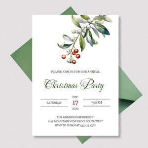 Christmas Party Invitation Template, Printable Mistletoe Holiday Party Invitation, Winter Holiday Invitation, Christmas Party Template