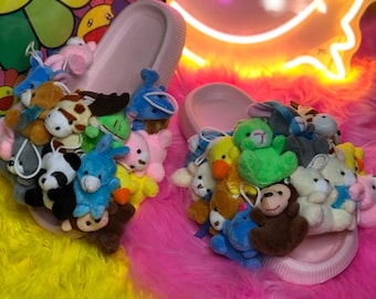Mini Plush Animal Slides shoes sandals for summer (open toe) Streetwear fashion Teddy Bear slippers Y2K fashion