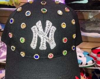 Bling NY Rhinestone Logo Hat Viral Trend Streetwear Fashion Accessories Chris Brown hat