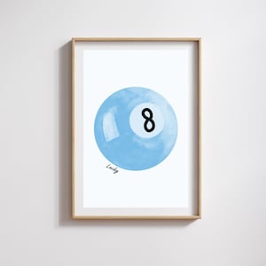 Lucky 8 Ball Wandkunst, Modernes Küchendekor, trendige Wandkunst, Vintage Pool Ball Poster, Blaues 8 Ball Poster, 8 Pool Ball Retro Print