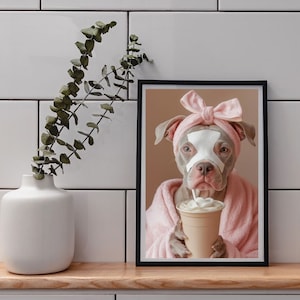 Funny Pit Bull Terrier Bathroom Art: Dog Spa Day Print (Digital Download)