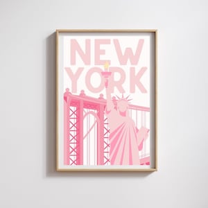 New York Poster, New York City Travel Print, Digital Art Download, Pink Travel Print, Trendy Wall Art, Travel Poster, Minimalist NYC Poster