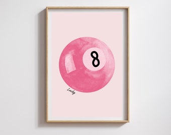 Retro Pink 8 Ball Print: Lucky Vintage Pool Art (Digital Download)