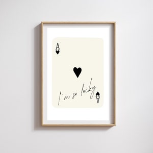 Sono così fortunato, stampa di carte da gioco, arte alla moda, carte da gioco retrò, asso di cuori, estetica dell'appartamento, stampa digitale, poster di carte da gioco