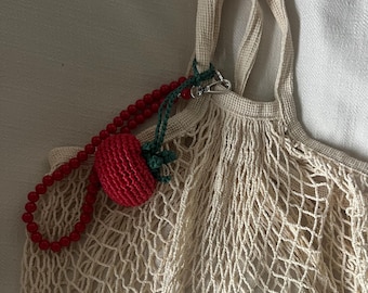 Raffia Tomato Charm Summer Keychain Trendy Tote Bag Accessory Cute Beach Charm