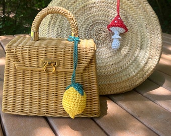 Raffia Bag Charm Lemon, Farmers Market Bag Accessories,  Keychain, Beach Accessories, Tote Bag Accessories