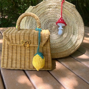 Raffia Bag Charm Lemon, Farmers Market Bag Accessories,  Keychain, Beach Accessories, Tote Bag Accessories